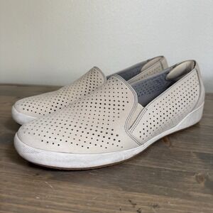 Dansko Womens 41 Beige Odina Perforated Leather Slip On Comfort Shoes‎ Flats